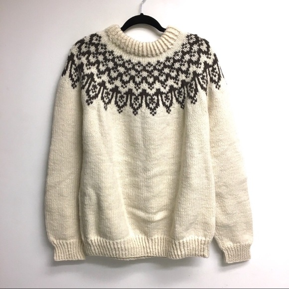 Sweaters - (SOLD) Knit Wool Crew Neck Sweater Cream Brown XL